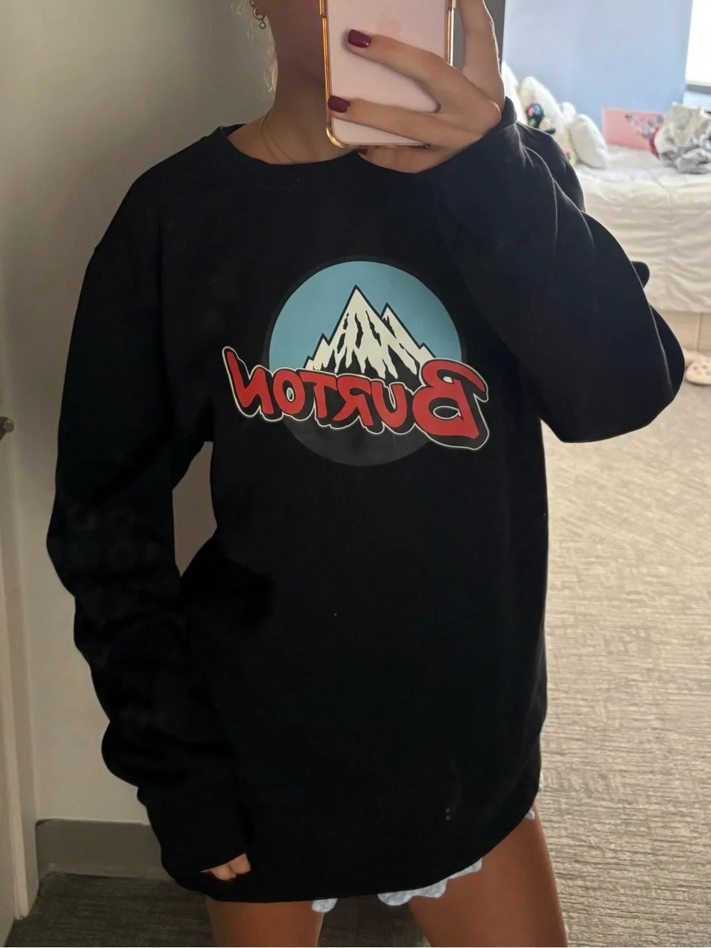 Burton Black Crewneck Sweater with Red & Sky Blue Logo